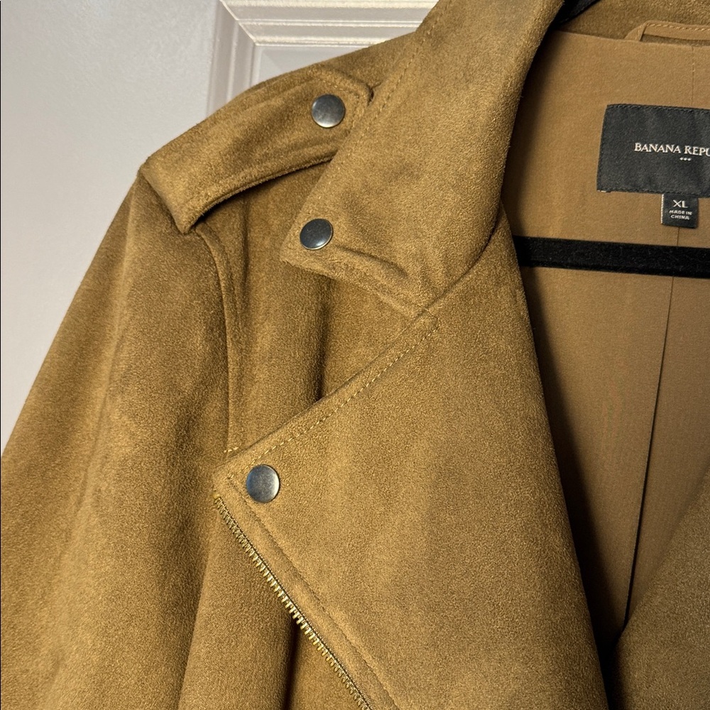 Banana Republic Faux Suede Moto Jacket Camel Brown Zip Jacket - Picture 5 of 7